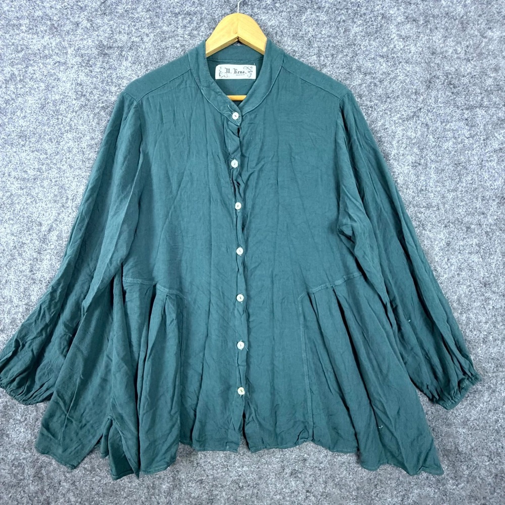 VTG M. Rena Tunic Blouse Top Womens Large Teal Green Grunge 90s Flowy Oversized